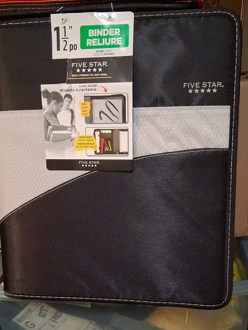 NEW Five Star Black and Gray Binder - 1.5" Three-Ring- Full Zipper.